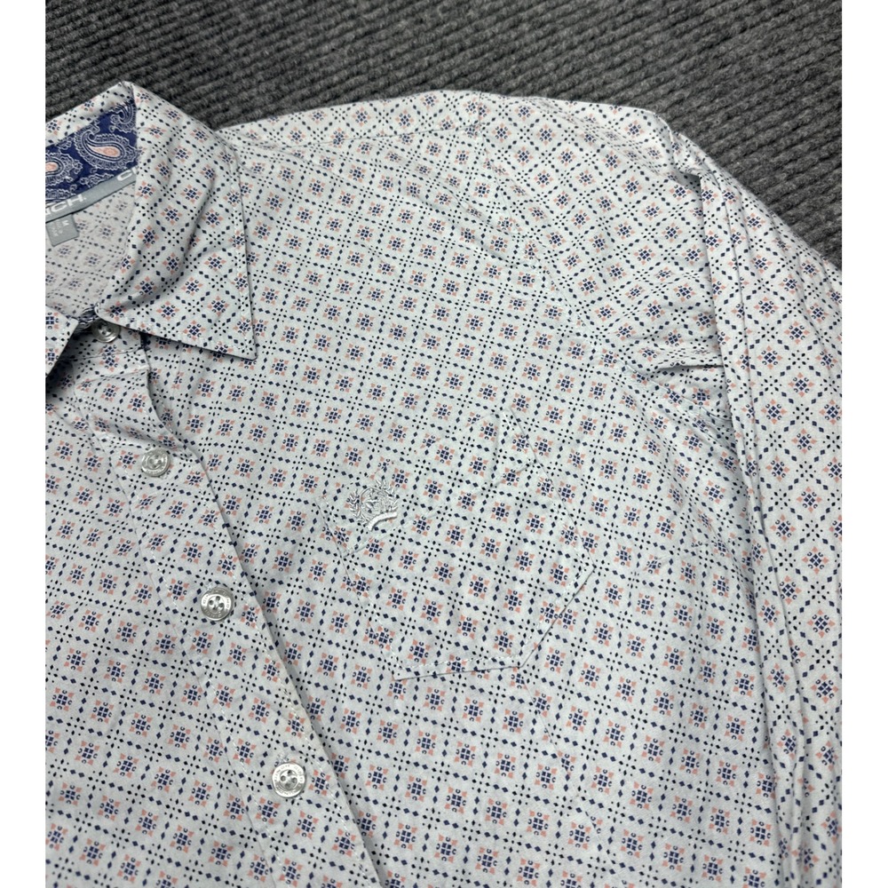 Cinch Button Down Shirt Womens Medium White Geometric Print Long Sleeve‎ Western
